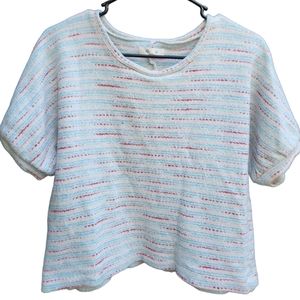 Madewell Textured Puff Sleeve Knit Top with Multicolor Stripes Size M